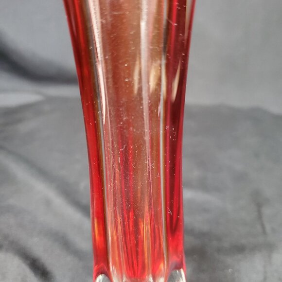 Vintage Amberina Red Orange Art Glass Bud Vase | Mid Century Hand Blown Ruffled - Picture 7 of 13